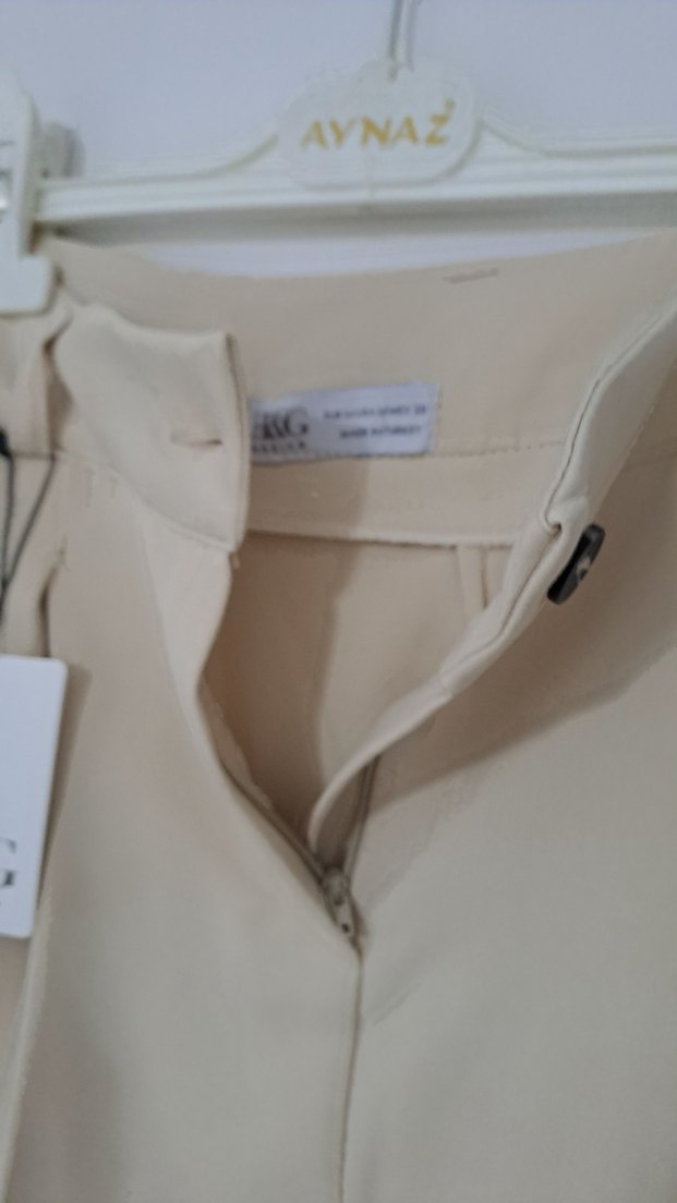 Bej Kadın Keten Kumaş Pantolon - Görsel 5