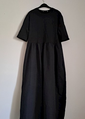 Siyah Keten Uzun Salaş Elbise - Görsel 7