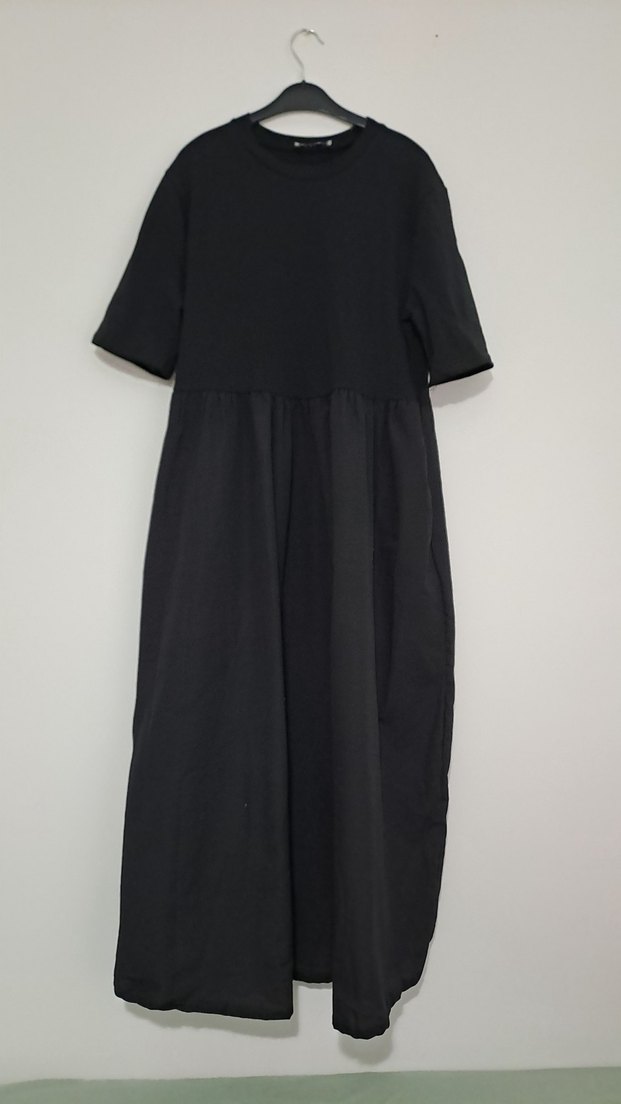 Siyah Keten Uzun Salaş Elbise - Görsel 3