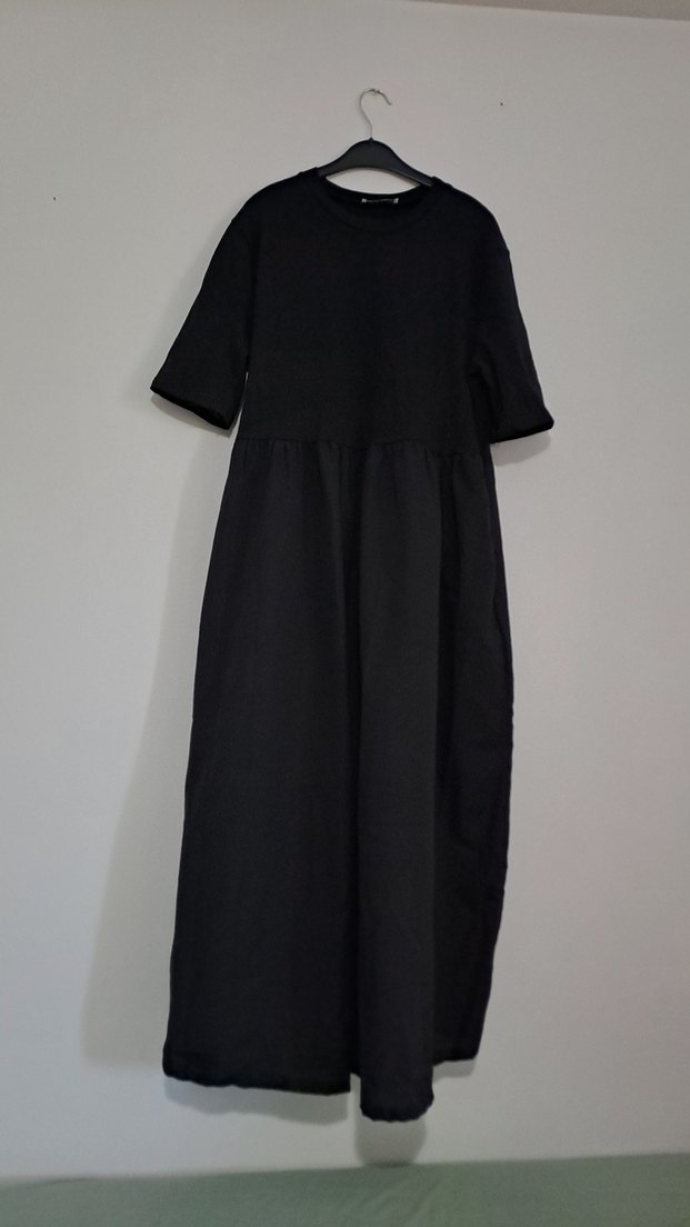 Siyah Keten Uzun Salaş Elbise - Görsel 2