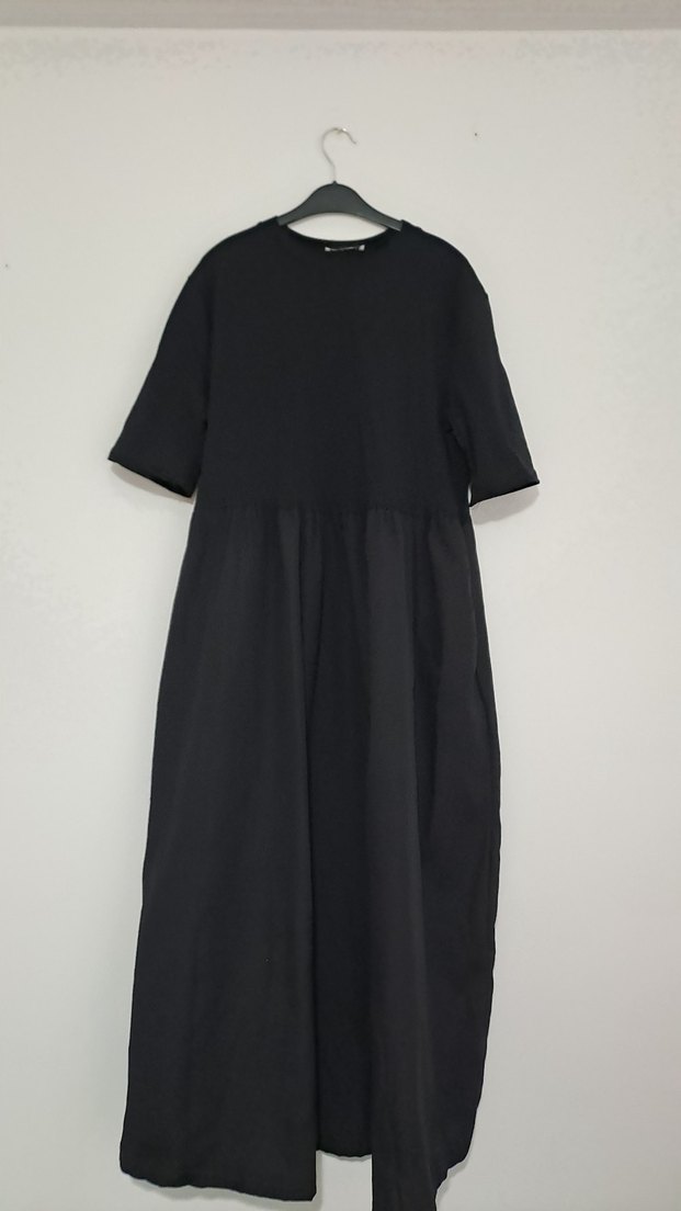 Siyah Keten Uzun Salaş Elbise - Görsel 4