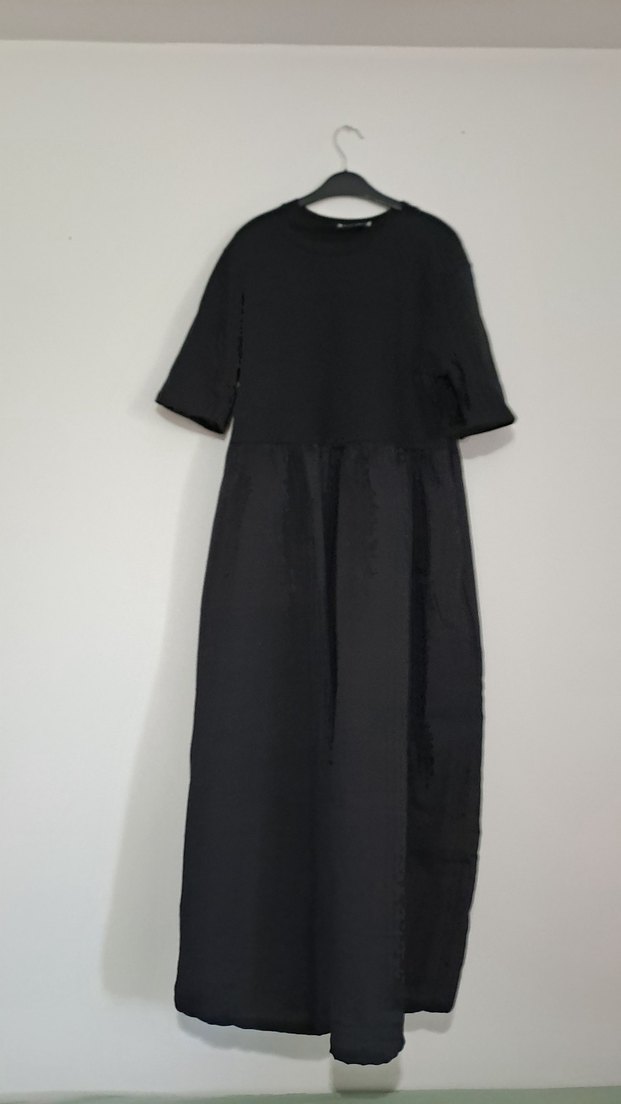 Siyah Keten Uzun Salaş Elbise - Görsel 5