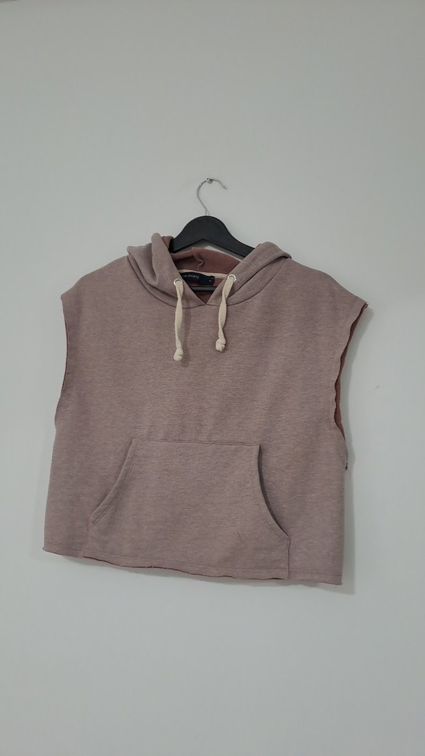 Bej Kapüşonlu Kolsuz Sweatshirt - Görsel 3