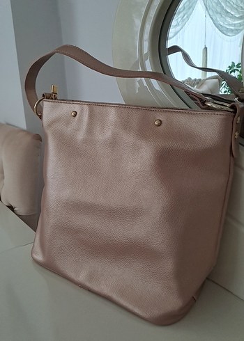 Bej Deri Kadın Çantası Fermuarlı - Görsel 5