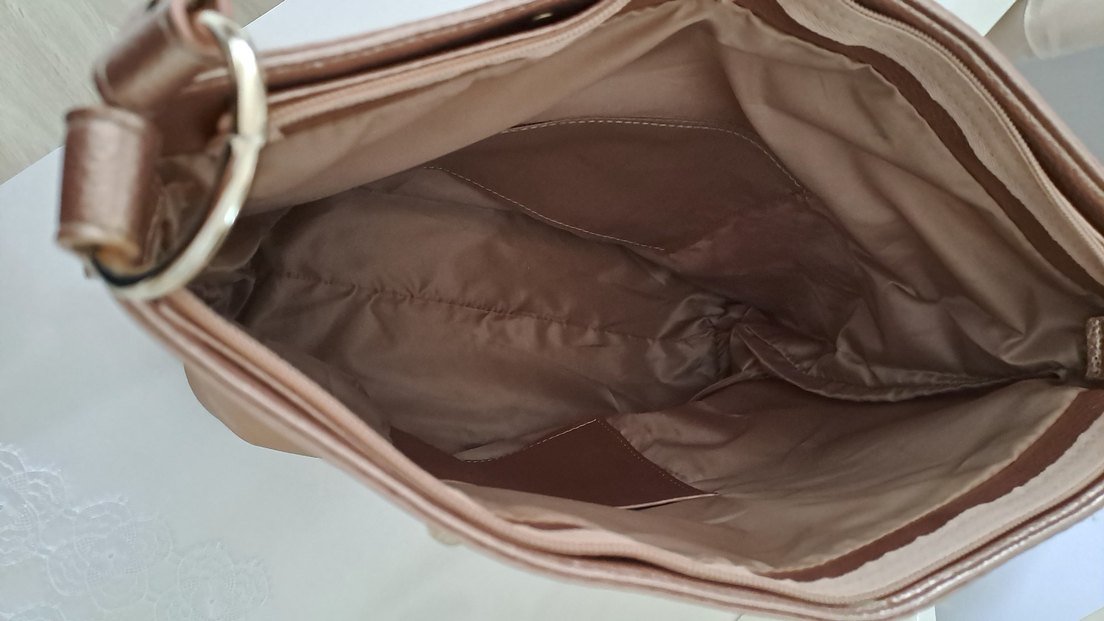 Bej Deri Kadın Çantası Fermuarlı - Görsel 3