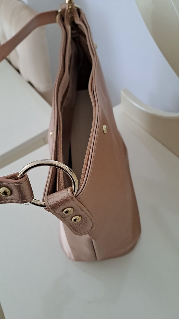 Bej Deri Kadın Çantası Fermuarlı - Görsel 2