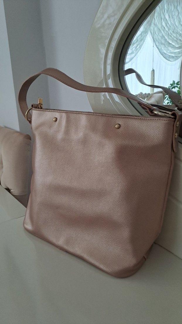 Bej Deri Kadın Çantası Fermuarlı - Görsel 5