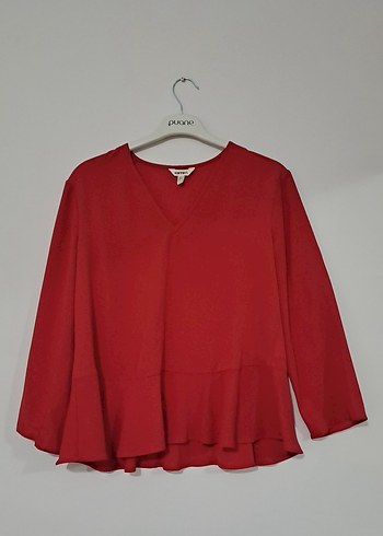 Uzun Kollu Kırmızı Fırfırlı Bluz - Görsel 3