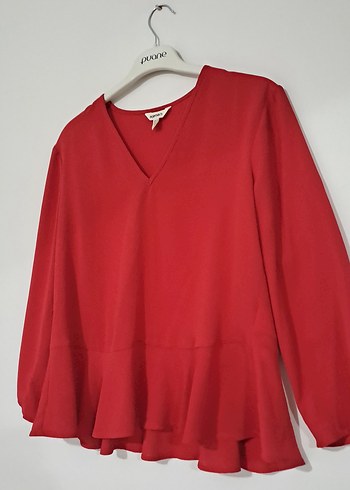 Uzun Kollu Kırmızı Fırfırlı Bluz - Görsel 5