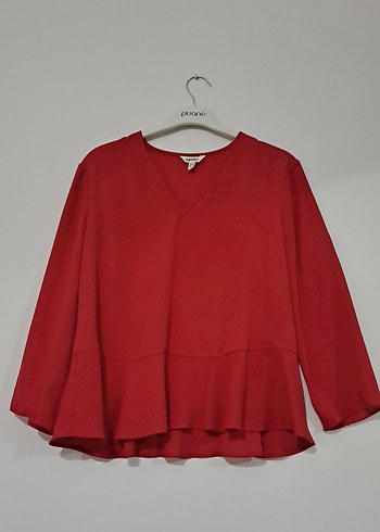 Uzun Kollu Kırmızı Fırfırlı Bluz - Görsel 2
