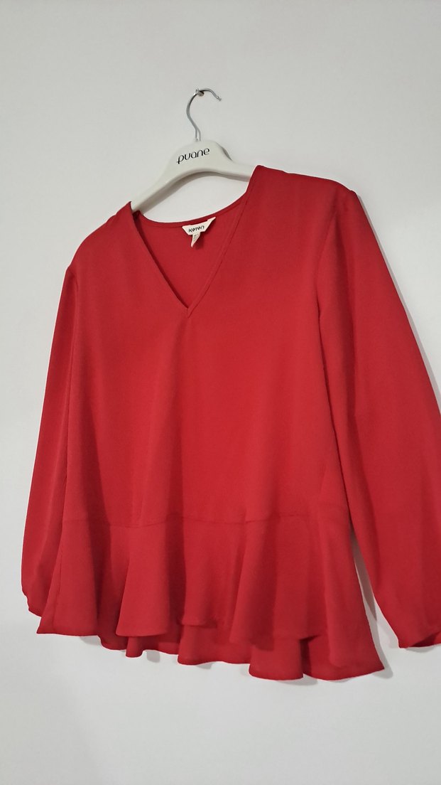 Uzun Kollu Kırmızı Fırfırlı Bluz - Görsel 5