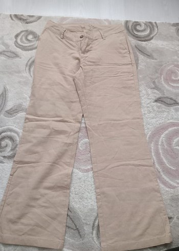 Bej Kadın Keten Kumaş Pantolon