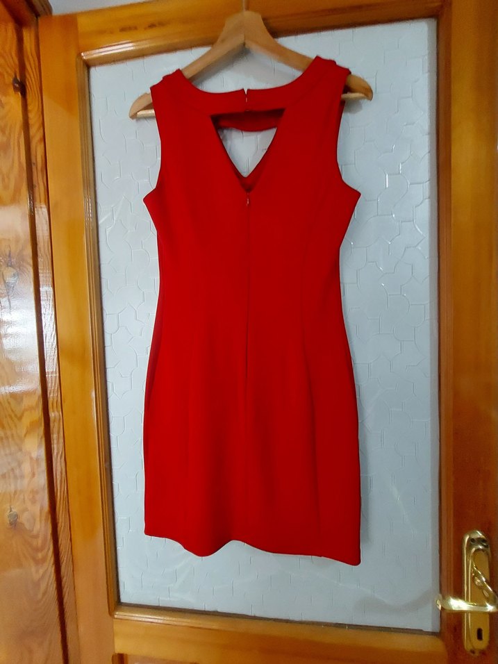 Kırmızı V Yakalı Midi Abiye Elbise - Görsel 4