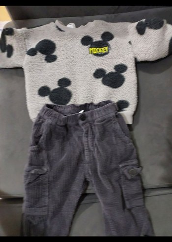 Gri Bebek Erkek İkili Takım Mickey Desenli