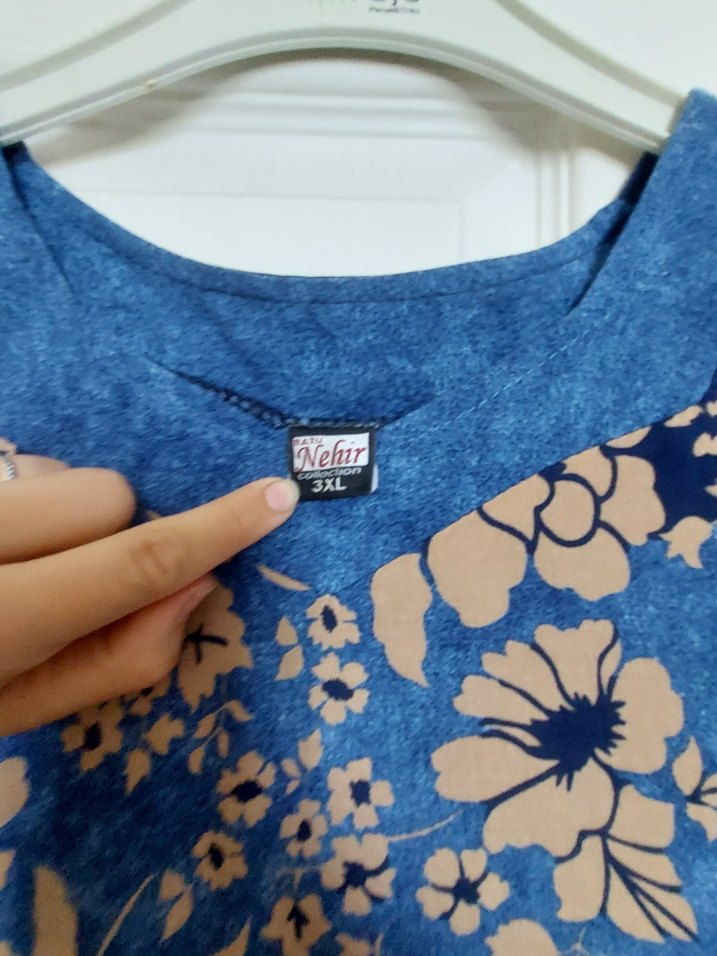 Mavi Batik Desenli Uzun Salaş Elbise - Görsel 2