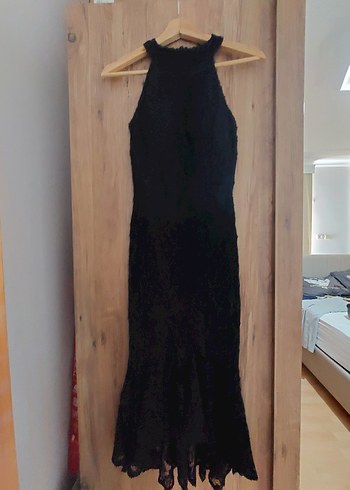 Uzun Siyah Gotik Yüksek Yakalı Kadın Elbise