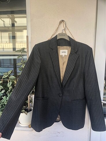 38 Beden siyah Renk Koton çizgili blazer ceket