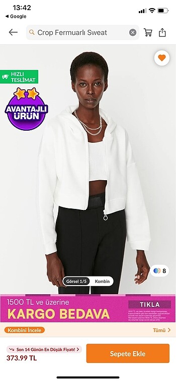 Trendyol & Milla Crop sweat hırka