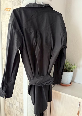 Siyah Kuşaklı Kadın Kemer detaylı gömlek - Görsel 4