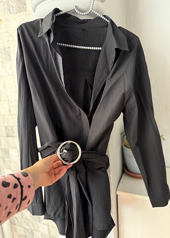 Siyah Kuşaklı Kadın Kemer detaylı gömlek - Görsel 2