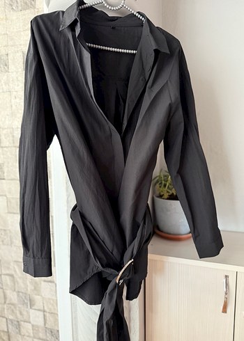 Siyah Kuşaklı Kadın Kemer detaylı gömlek - Görsel 3