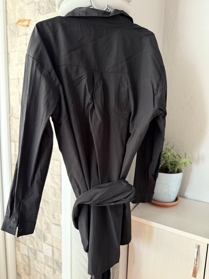 Siyah Kuşaklı Kadın Kemer detaylı gömlek - Görsel 4