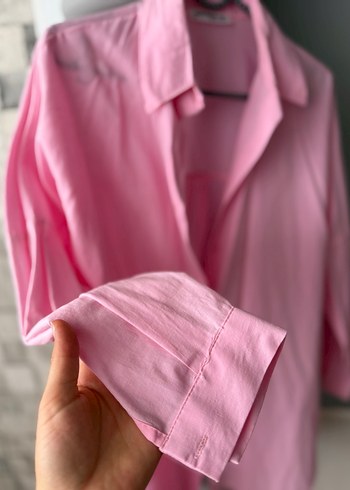 Düğmeli Pembe Kadın Gömlek - Görsel 4