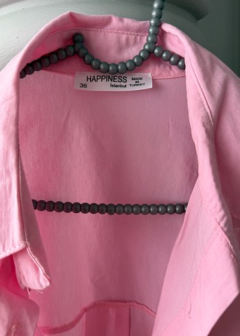 Düğmeli Pembe Kadın Gömlek - Görsel 2