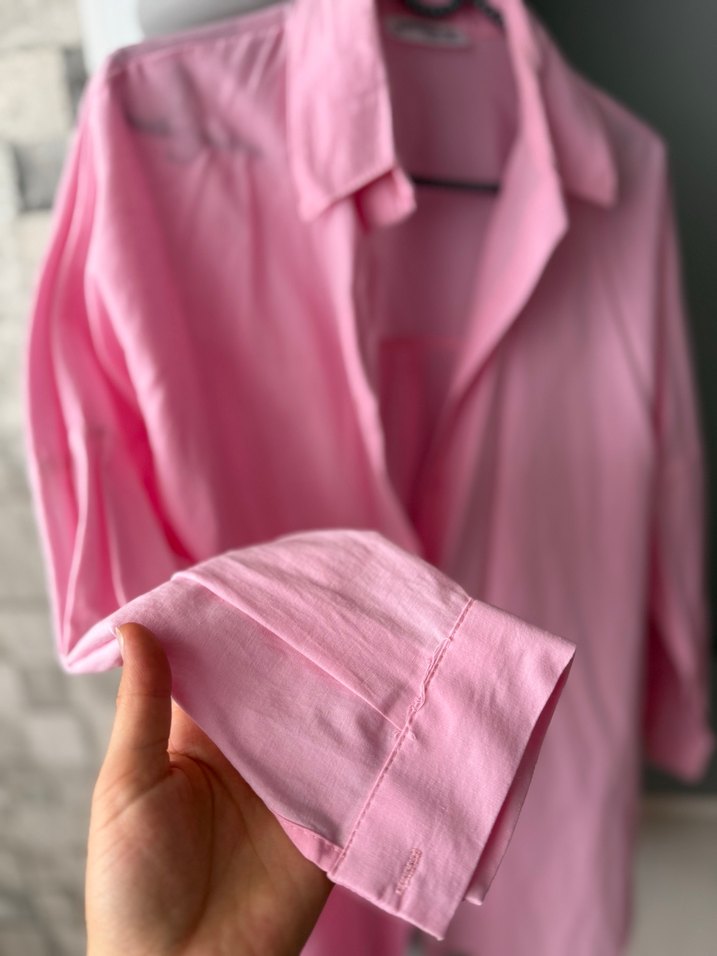 Düğmeli Pembe Kadın Gömlek - Görsel 4