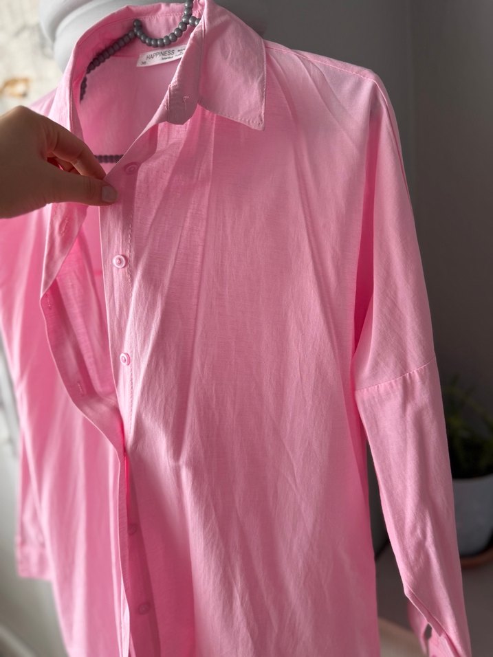 Düğmeli Pembe Kadın Gömlek - Görsel 3