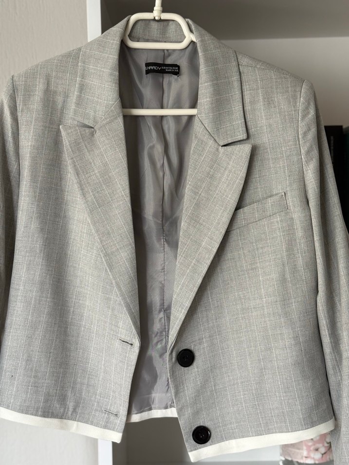 Gri Düğmeli Kadın  Blazer Ceket - Görsel 5