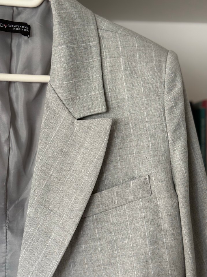 Gri Düğmeli Kadın  Blazer Ceket - Görsel 4