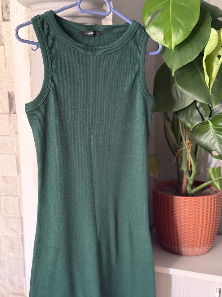Kolsuz Uzun Yeşil Kadın Triko Elbise - Görsel 2