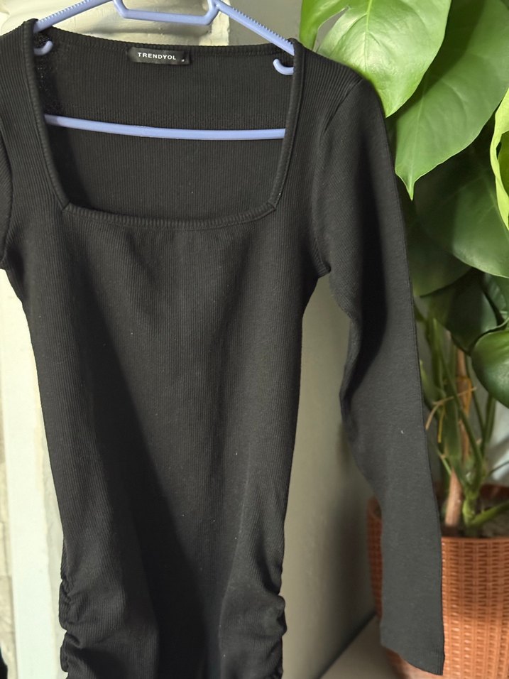 Siyah Uzun Kollu mini Elbise - Görsel 4