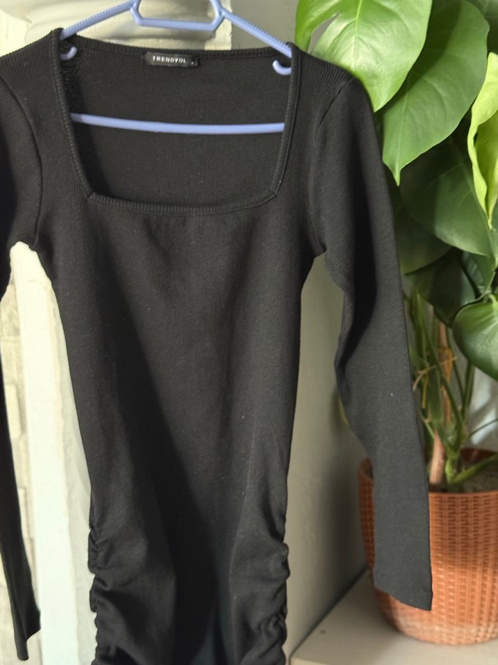 Siyah Uzun Kollu mini Elbise - Görsel 3