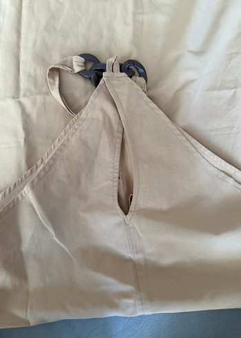 Bej Zincir Detaylı uzun Halter Boyun Elbise - Görsel 5