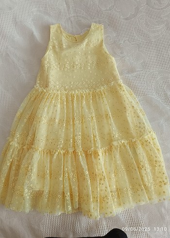 H&M Sarı Nakışlı Kız Çocuk Elbise