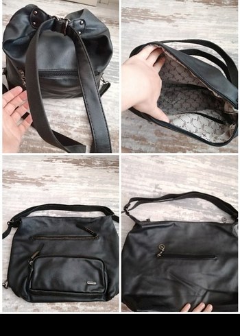 Gri Siyah Deri Fermuarlı Kadın Çanta - Görsel 4