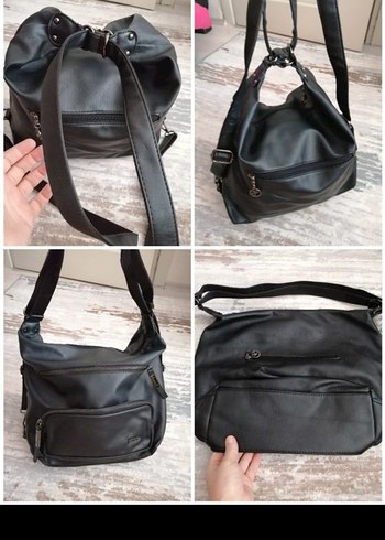 Gri Siyah Deri Fermuarlı Kadın Çanta - Görsel 3