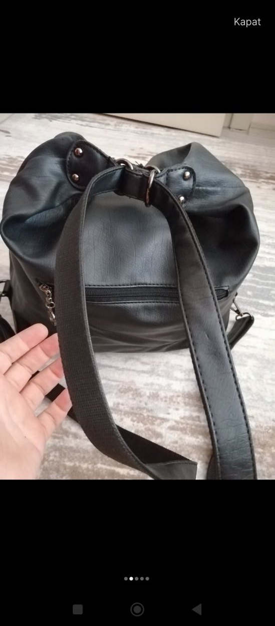Gri Siyah Deri Fermuarlı Kadın Çanta - Görsel 2