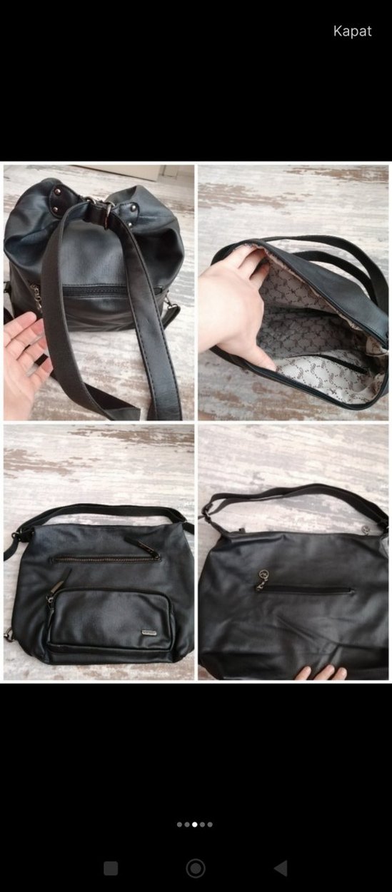 Gri Siyah Deri Fermuarlı Kadın Çanta - Görsel 4