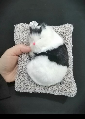 Siyah beyaz peluş uyuyan kedi oyuncak - Görsel 9