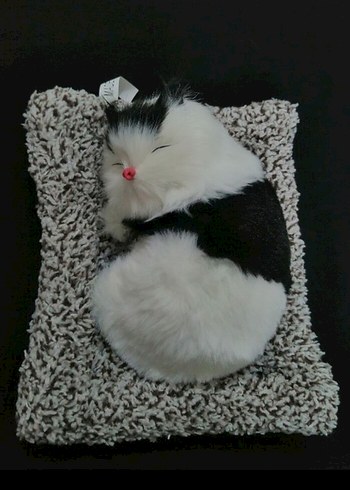 Siyah beyaz peluş uyuyan kedi oyuncak - Görsel 10