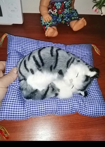 Gri Çizgili Uyuyan Kedi Peluş Oyuncak - Görsel 6