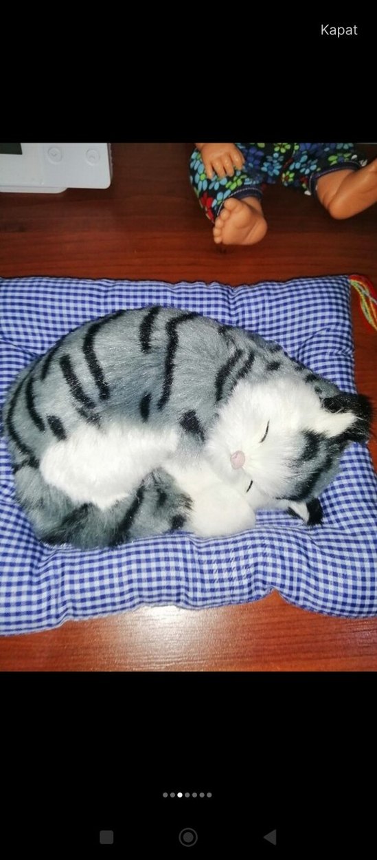 Gri Çizgili Uyuyan Kedi Peluş Oyuncak - Görsel 5