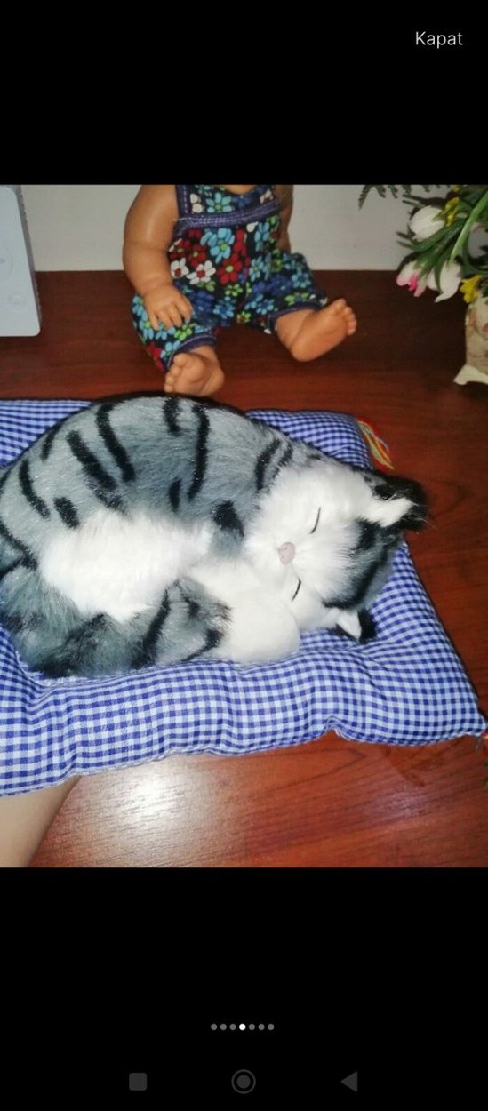 Gri Çizgili Uyuyan Kedi Peluş Oyuncak - Görsel 4