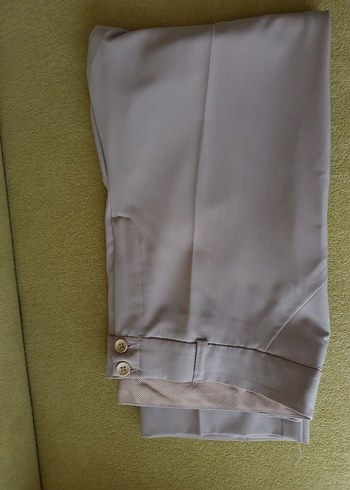 Düğmeli Bej Kumaş Kadın Pantolon - Görsel 7