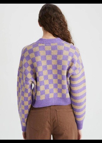 Defacto Oversize V-Yaka Kareli Hırka - Görsel 3