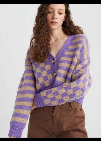 Defacto Oversize V-Yaka Kareli Hırka - Görsel 2