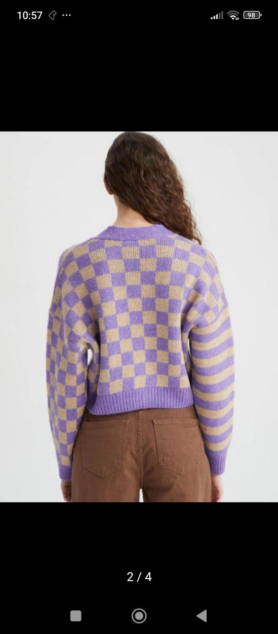 Defacto Oversize V-Yaka Kareli Hırka - Görsel 3